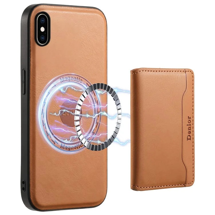 DENIOR For iPhone XS Max 6.5 inch Case Kickstand Cowhide Texture Phone Purse Cover Compatible with MagSafe