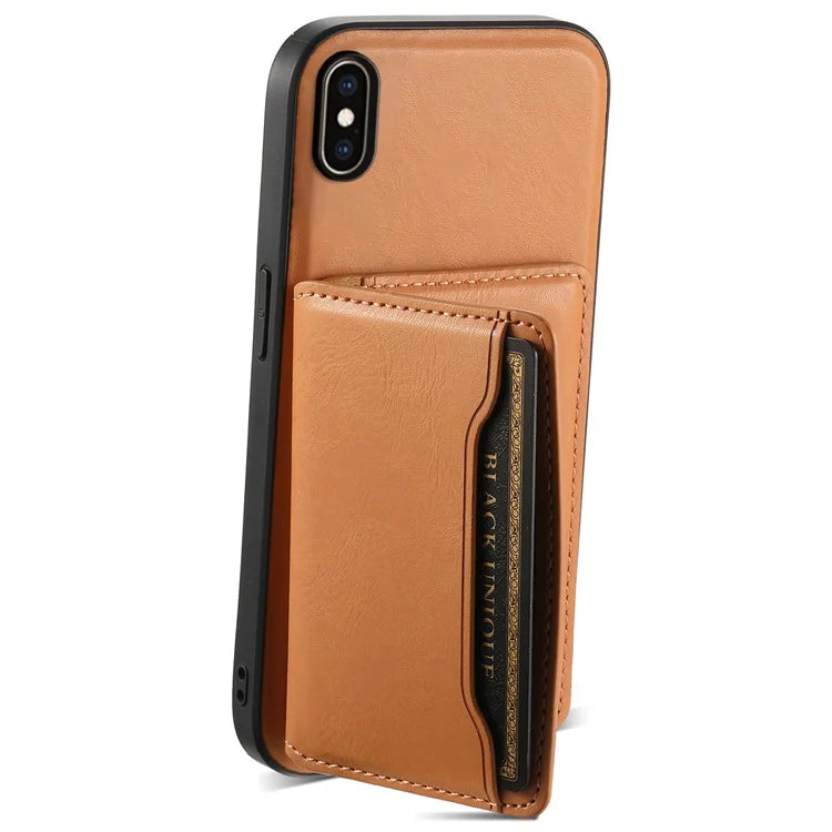 DENIOR For iPhone XS Max 6.5 inch Case Kickstand Cowhide Texture Phone Purse Cover Compatible with MagSafe