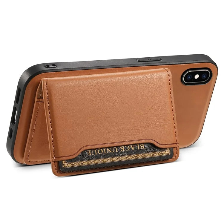 DENIOR For iPhone XS Max 6.5 inch Case Kickstand Cowhide Texture Phone Purse Cover Compatible with MagSafe