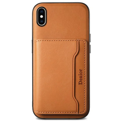DENIOR For iPhone XS Max 6.5 inch Case Kickstand Cowhide Texture Phone Purse Cover Compatible with MagSafe