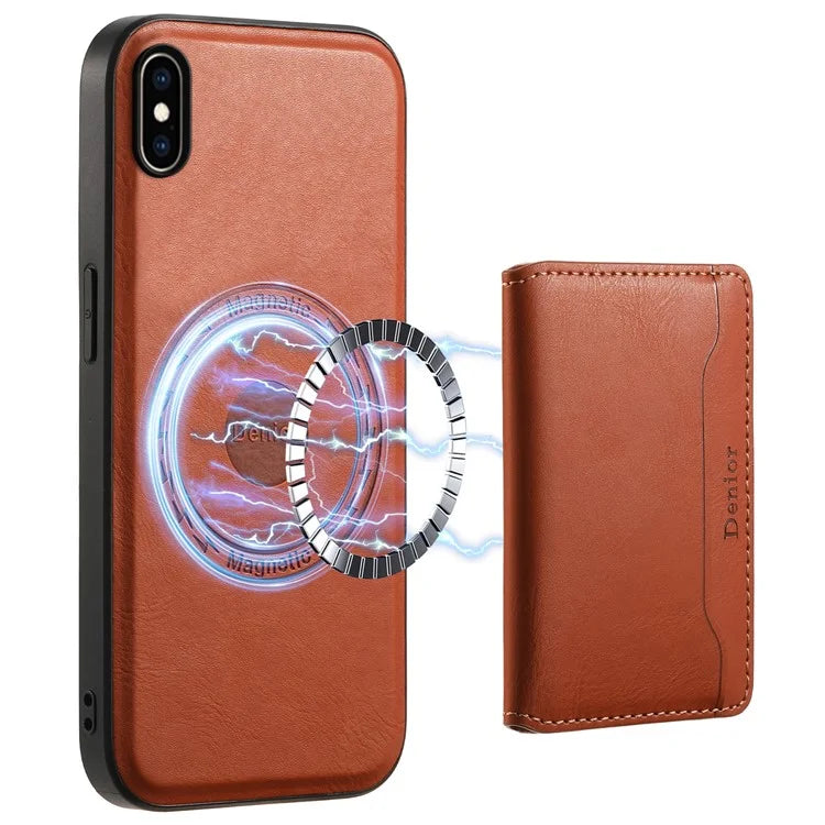 DENIOR For iPhone XS Max 6.5 inch Case Kickstand Cowhide Texture Phone Purse Cover Compatible with MagSafe