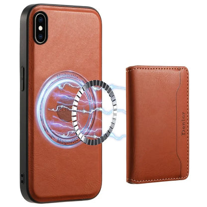 DENIOR For iPhone XS Max 6.5 inch Case Kickstand Cowhide Texture Phone Purse Cover Compatible with MagSafe