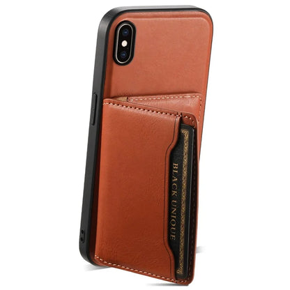 DENIOR For iPhone XS Max 6.5 inch Case Kickstand Cowhide Texture Phone Purse Cover Compatible with MagSafe