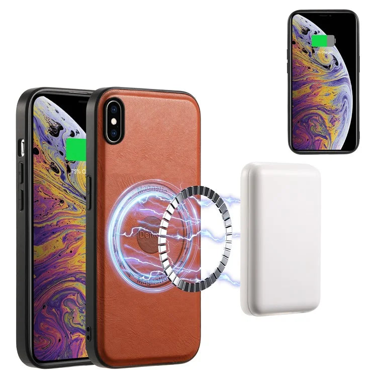 DENIOR For iPhone XS Max 6.5 inch Case Kickstand Cowhide Texture Phone Purse Cover Compatible with MagSafe