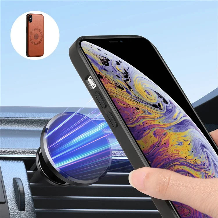 DENIOR For iPhone XS Max 6.5 inch Case Kickstand Cowhide Texture Phone Purse Cover Compatible with MagSafe