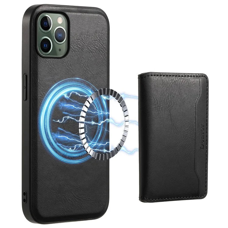DENIOR For iPhone 11 Pro Magnetic Phone Case PU Leather+PC+TPU Card Holder Back Cover