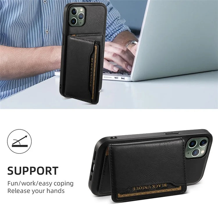 DENIOR For iPhone 11 Pro Magnetic Phone Case PU Leather+PC+TPU Card Holder Back Cover