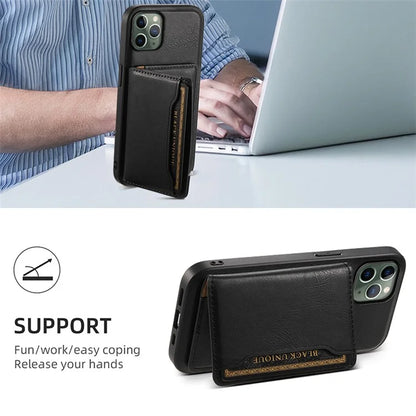 DENIOR For iPhone 11 Pro Magnetic Phone Case PU Leather+PC+TPU Card Holder Back Cover