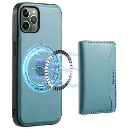 DENIOR For iPhone 11 Pro Magnetic Phone Case PU Leather+PC+TPU Card Holder Back Cover