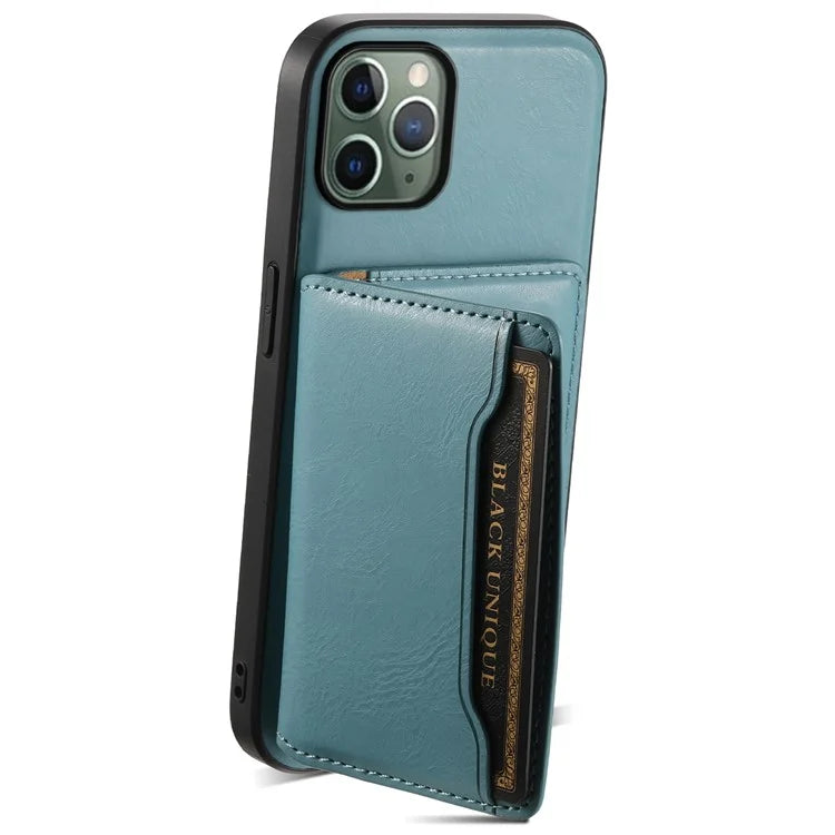 DENIOR For iPhone 11 Pro Magnetic Phone Case PU Leather+PC+TPU Card Holder Back Cover