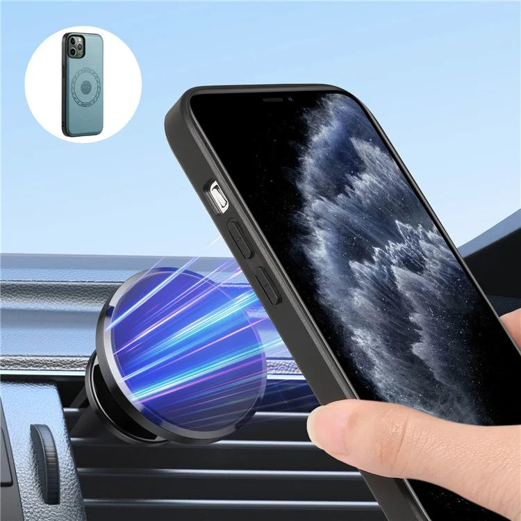 DENIOR For iPhone 11 Pro Magnetic Phone Case PU Leather+PC+TPU Card Holder Back Cover