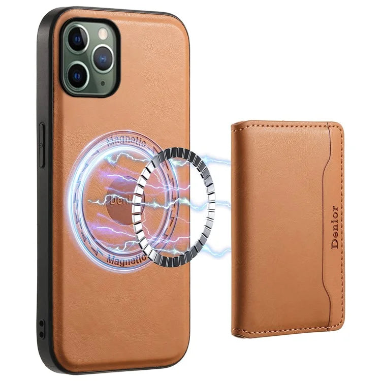 DENIOR For iPhone 11 Pro Magnetic Phone Case PU Leather+PC+TPU Card Holder Back Cover