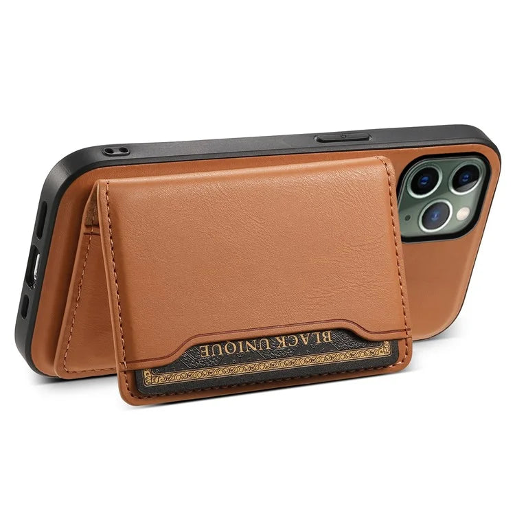 DENIOR For iPhone 11 Pro Magnetic Phone Case PU Leather+PC+TPU Card Holder Back Cover