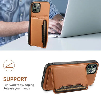 DENIOR For iPhone 11 Pro Magnetic Phone Case PU Leather+PC+TPU Card Holder Back Cover