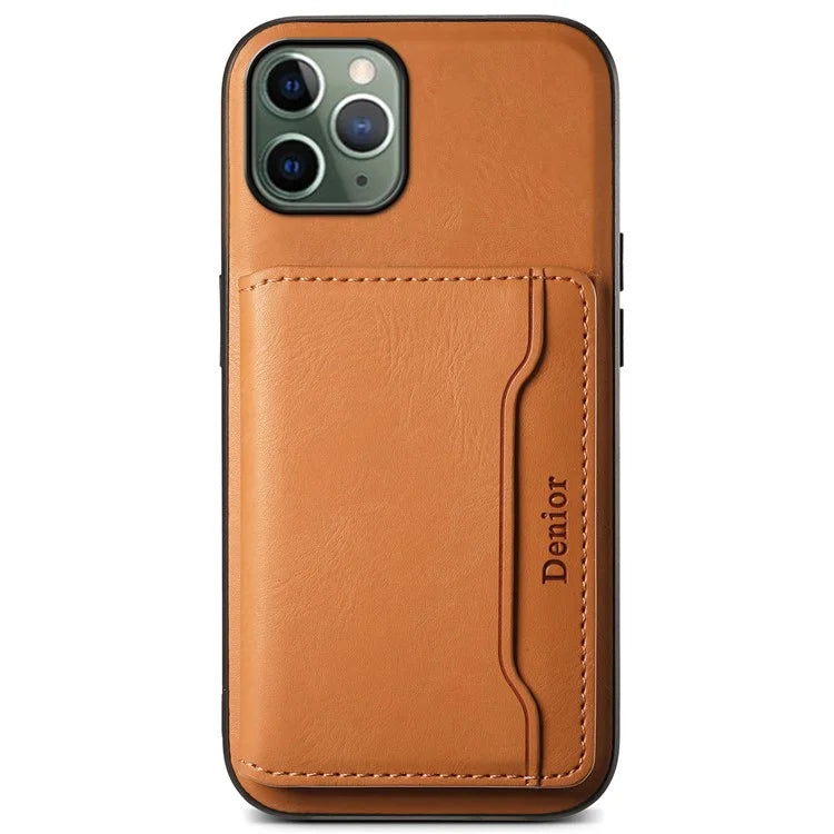 DENIOR For iPhone 11 Pro Magnetic Phone Case PU Leather+PC+TPU Card Holder Back Cover