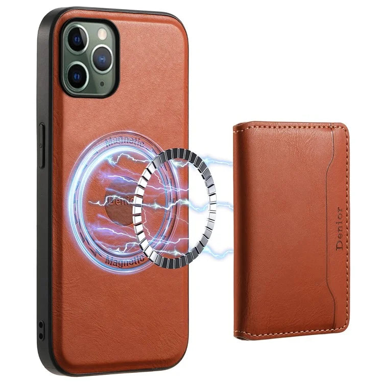 DENIOR For iPhone 11 Pro Magnetic Phone Case PU Leather+PC+TPU Card Holder Back Cover