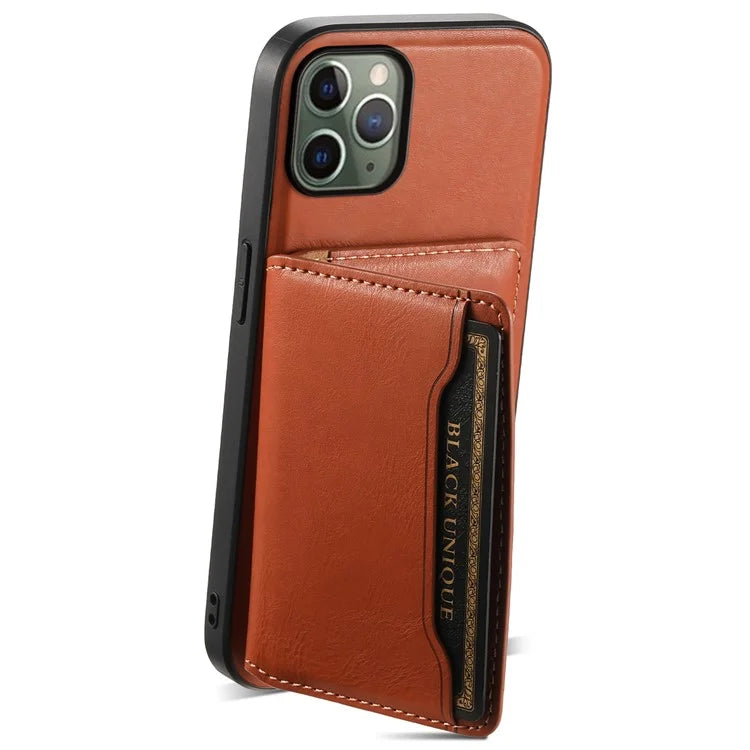 DENIOR For iPhone 11 Pro Magnetic Phone Case PU Leather+PC+TPU Card Holder Back Cover