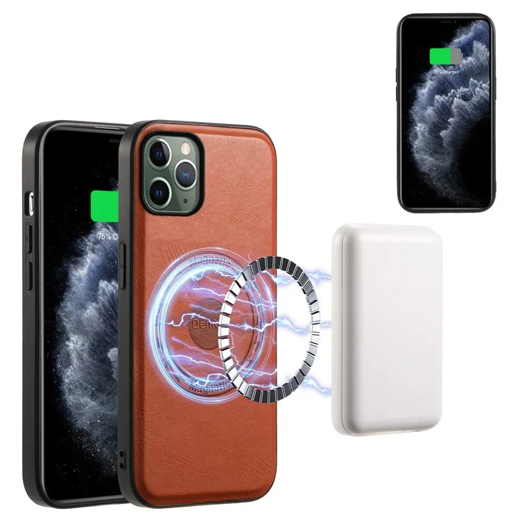 DENIOR For iPhone 11 Pro Magnetic Phone Case PU Leather+PC+TPU Card Holder Back Cover