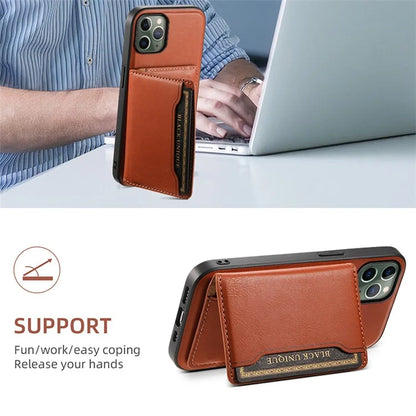 DENIOR For iPhone 11 Pro Magnetic Phone Case PU Leather+PC+TPU Card Holder Back Cover