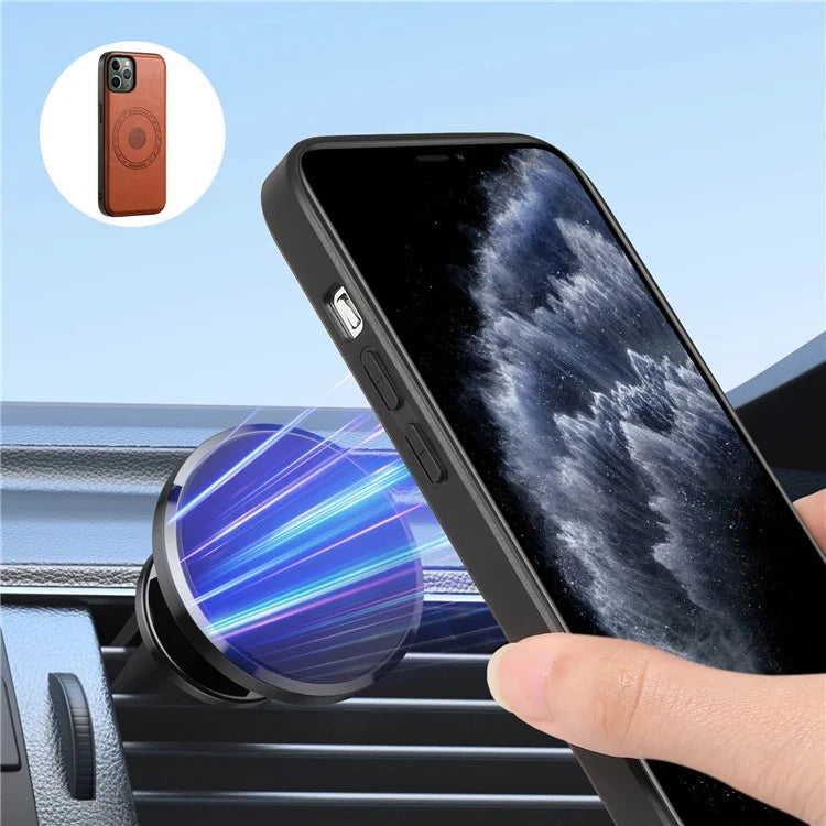 DENIOR For iPhone 11 Pro Magnetic Phone Case PU Leather+PC+TPU Card Holder Back Cover