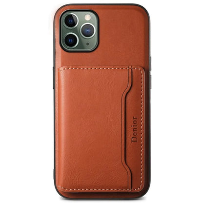 DENIOR For iPhone 11 Pro Magnetic Phone Case PU Leather+PC+TPU Card Holder Back Cover