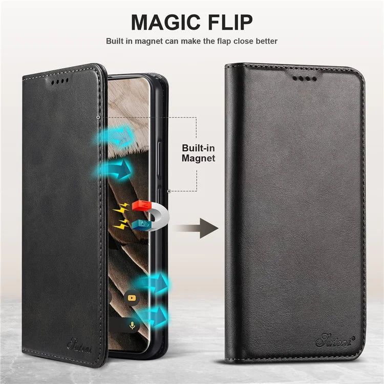 SUTENI For Google Pixel 8 Pro Magnetic Closing Leather Case Shockproof Phone Cover