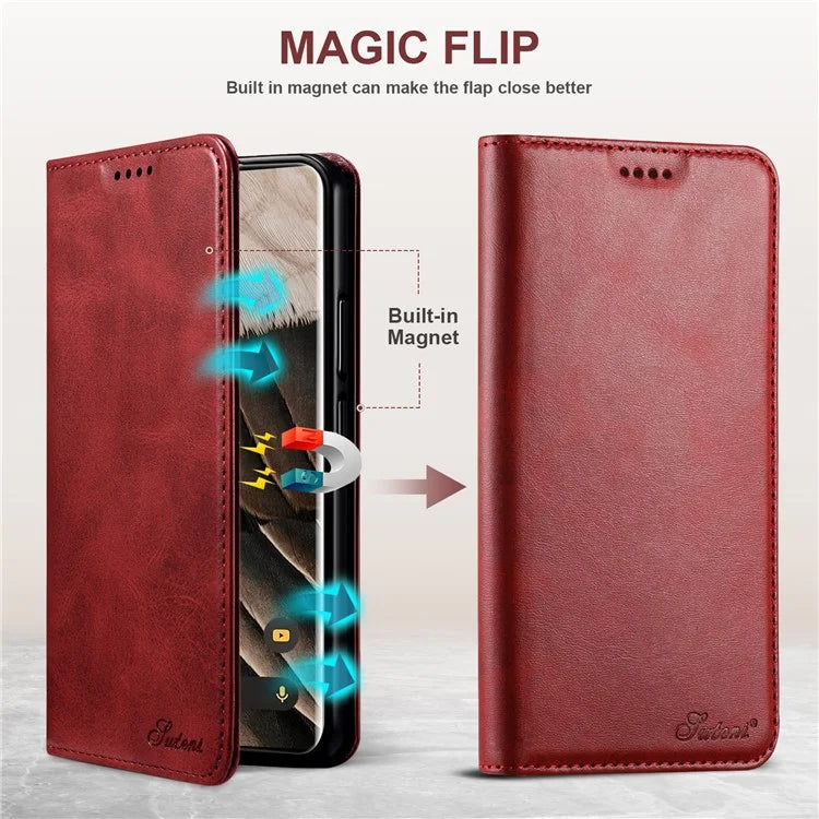 SUTENI For Google Pixel 8 Pro Magnetic Closing Leather Case Shockproof Phone Cover