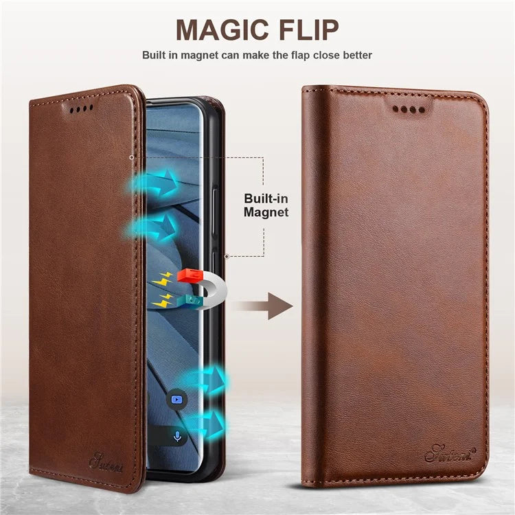 SUTENI For Google Pixel 6a Magnetic Closing Leather Case Bump Proof Phone Cover