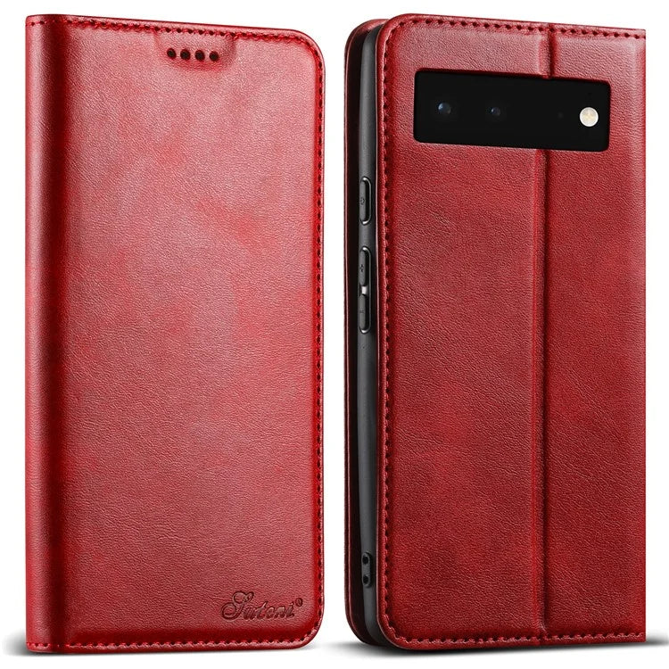 SUTENI For Google Pixel 6a Magnetic Closing Leather Case Bump Proof Phone Cover