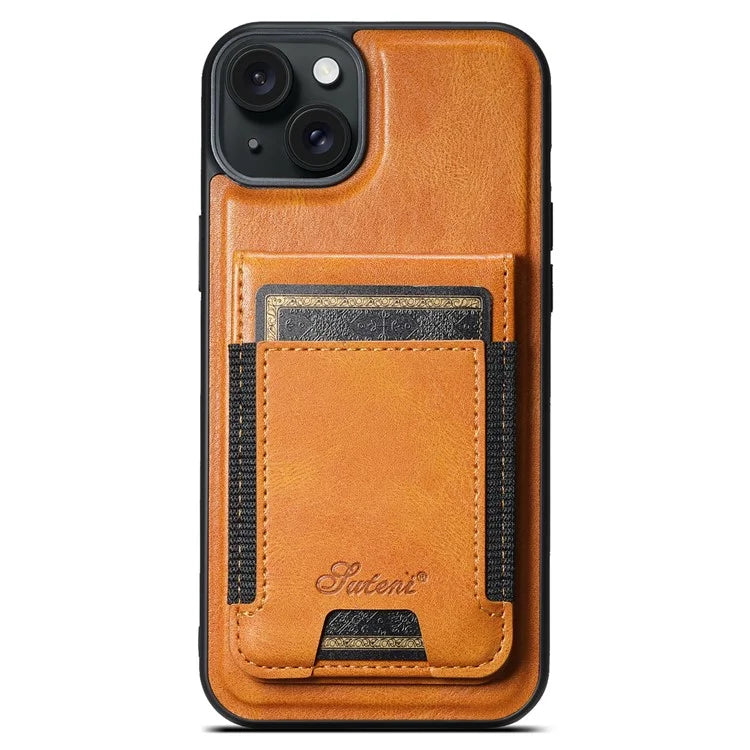 SUTENI H17 For iPhone 13 PU+TPU Case Compatible with MagSafe Card Holder Kickstand Phone Case