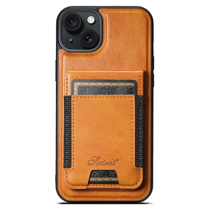 SUTENI H17 For iPhone 13 PU+TPU Case Compatible with MagSafe Card Holder Kickstand Phone Case