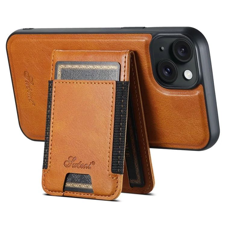 SUTENI H17 For iPhone 13 PU+TPU Case Compatible with MagSafe Card Holder Kickstand Phone Case