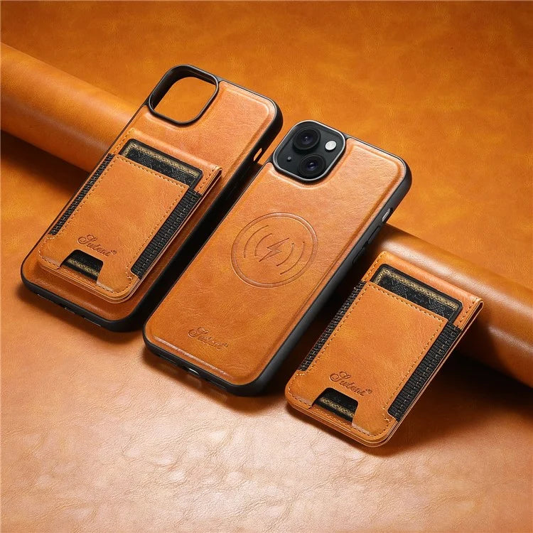 SUTENI H17 For iPhone 13 PU+TPU Case Compatible with MagSafe Card Holder Kickstand Phone Case