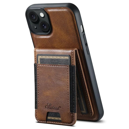 SUTENI H17 For iPhone 13 PU+TPU Case Compatible with MagSafe Card Holder Kickstand Phone Case