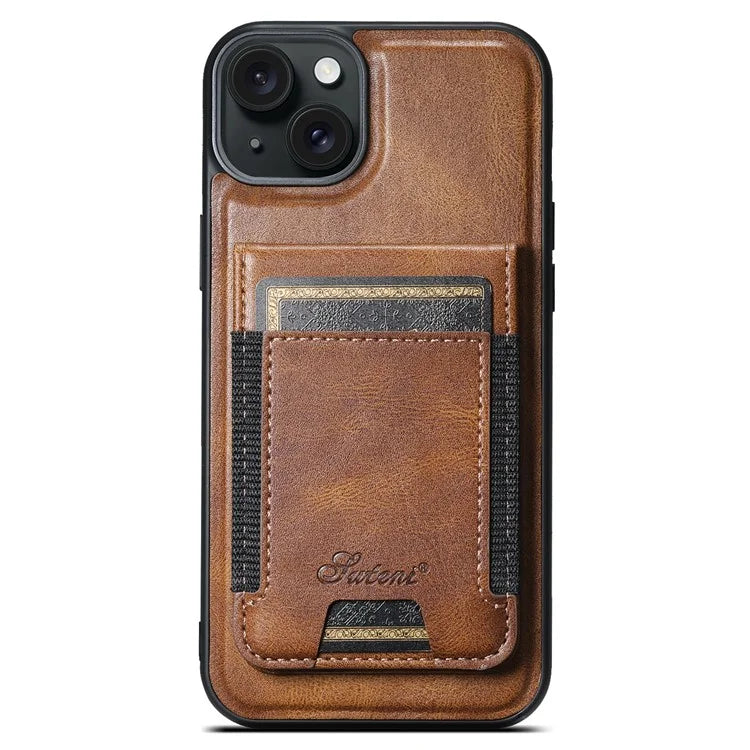 SUTENI H17 For iPhone 13 PU+TPU Case Compatible with MagSafe Card Holder Kickstand Phone Case