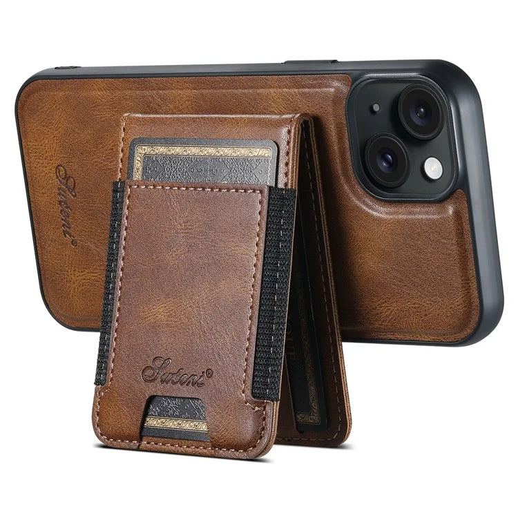 SUTENI H17 For iPhone 13 PU+TPU Case Compatible with MagSafe Card Holder Kickstand Phone Case