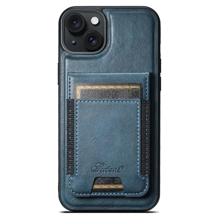 SUTENI H17 For iPhone 13 PU+TPU Case Compatible with MagSafe Card Holder Kickstand Phone Case