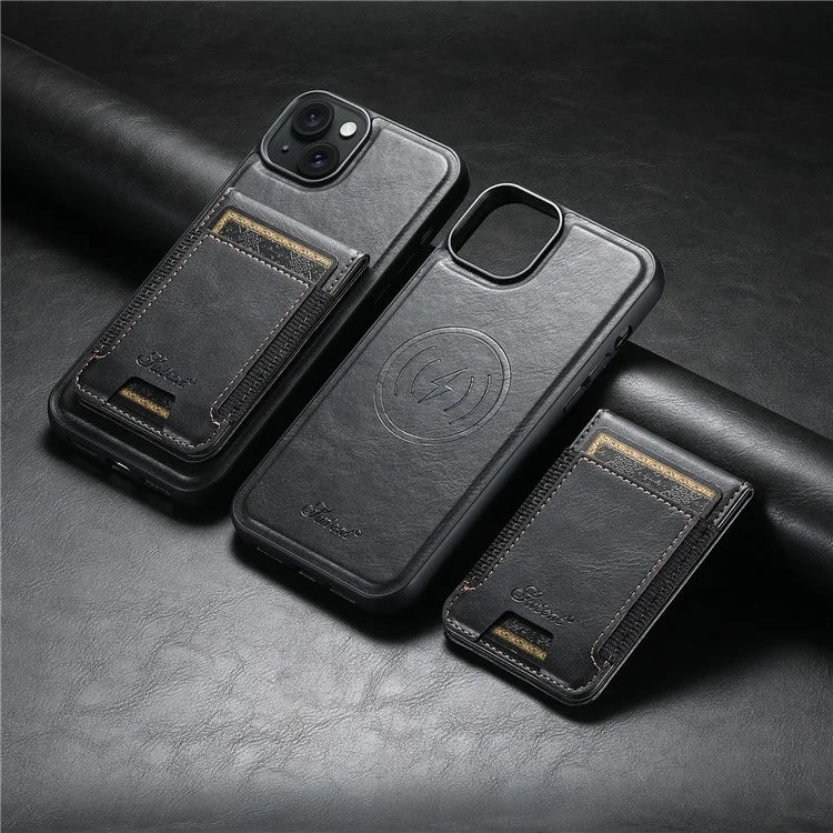 SUTENI H17 For iPhone 13 PU+TPU Case Compatible with MagSafe Card Holder Kickstand Phone Case