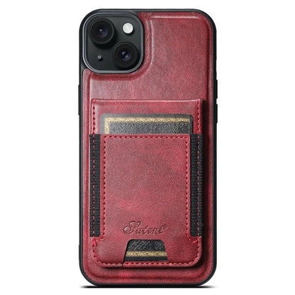 SUTENI H17 For iPhone 13 PU+TPU Case Compatible with MagSafe Card Holder Kickstand Phone Case