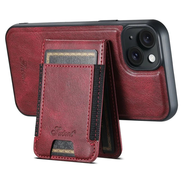 SUTENI H17 For iPhone 13 PU+TPU Case Compatible with MagSafe Card Holder Kickstand Phone Case