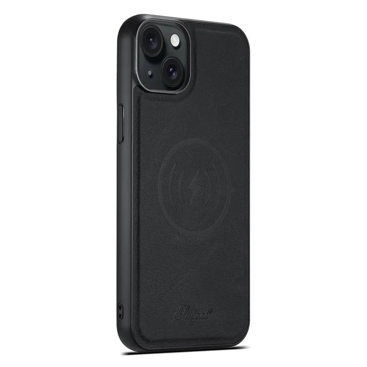 SUTENI H17 For iPhone 14 Plus Magnetic Case Litchi Texture Kickstand Phone Back Shell