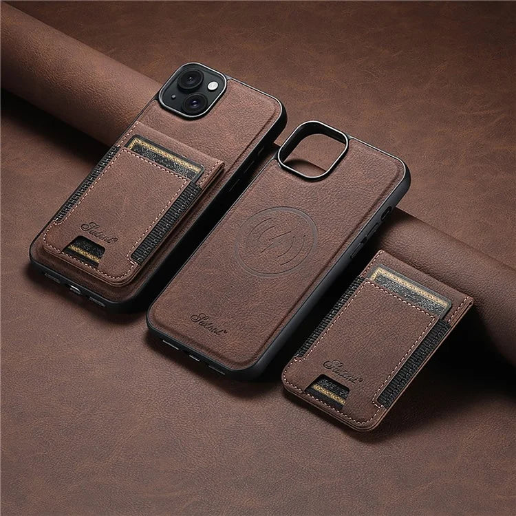 SUTENI H17 For iPhone 14 Plus Magnetic Case Litchi Texture Kickstand Phone Back Shell