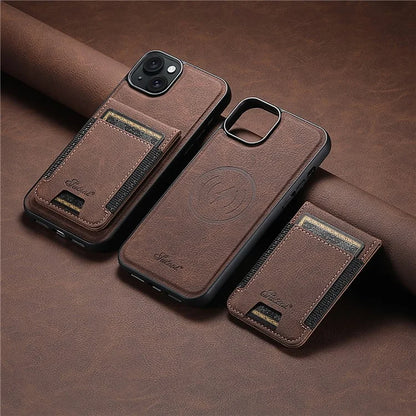 SUTENI H17 For iPhone 14 Plus Magnetic Case Litchi Texture Kickstand Phone Back Shell