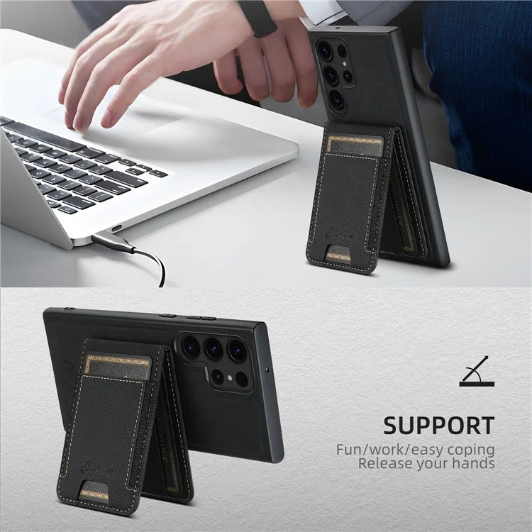 SUTENI H17 For Samsung Galaxy S23 Ultra Case Leather Card Holder Cover Compatible with MagSafe