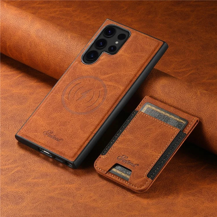 SUTENI H17 For Samsung Galaxy S23 Ultra Case Leather Card Holder Cover Compatible with MagSafe