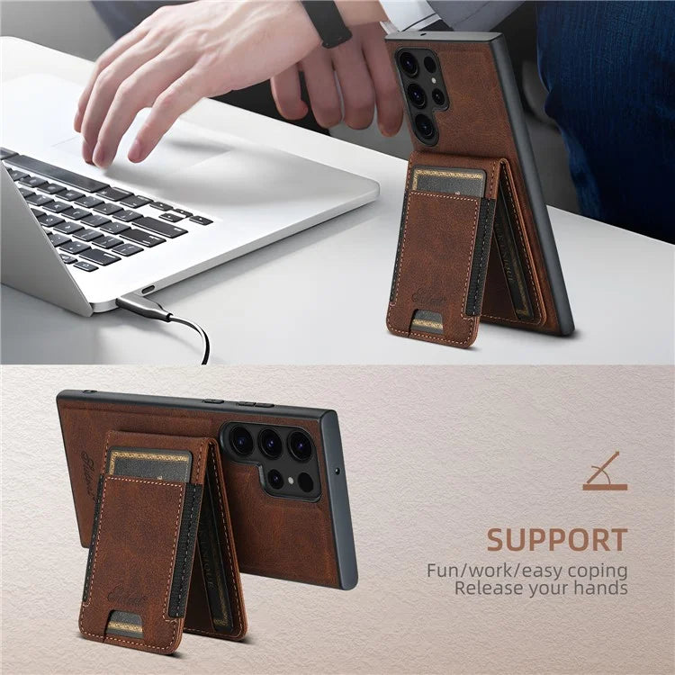 SUTENI H17 For Samsung Galaxy S23 Ultra Case Leather Card Holder Cover Compatible with MagSafe
