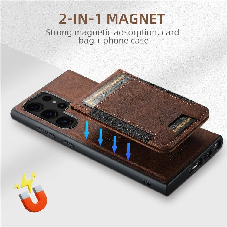 SUTENI H17 For Samsung Galaxy S23 Ultra Case Leather Card Holder Cover Compatible with MagSafe