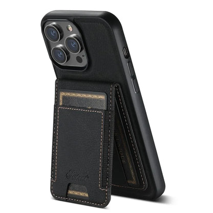 SUTENI H17 For iPhone 13 Pro Magnetic Case Card Slots Leather+TPU Kickstand Phone Cover