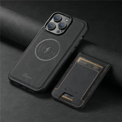 SUTENI H17 For iPhone 13 Pro Magnetic Case Card Slots Leather+TPU Kickstand Phone Cover