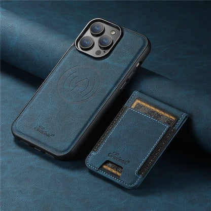SUTENI H17 For iPhone 13 Pro Magnetic Case Card Slots Leather+TPU Kickstand Phone Cover